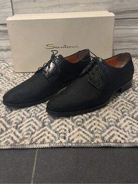 Santoni Grosgrain-Trim Derby Shoes | Black   Size 11 D